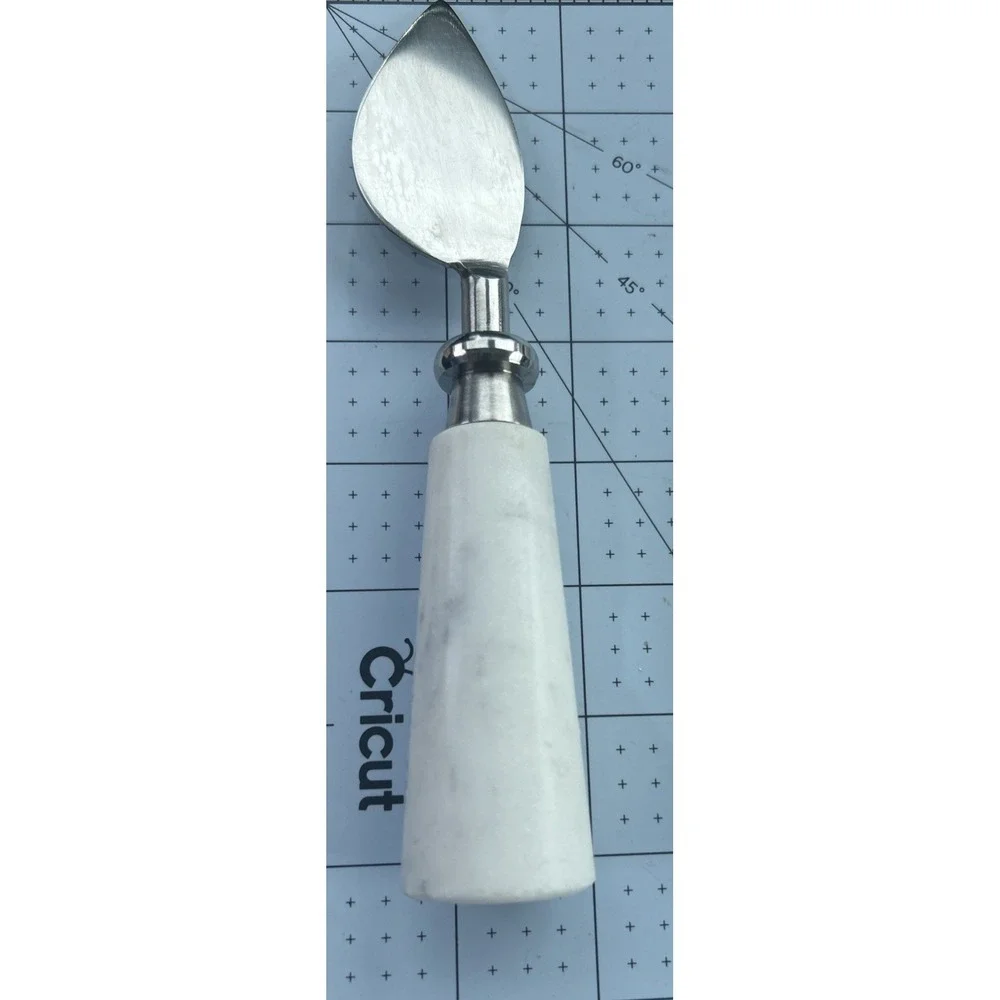 Set of 2 Cheese Knives Marble Handle White Stainless Steel. Charcuterie Board.